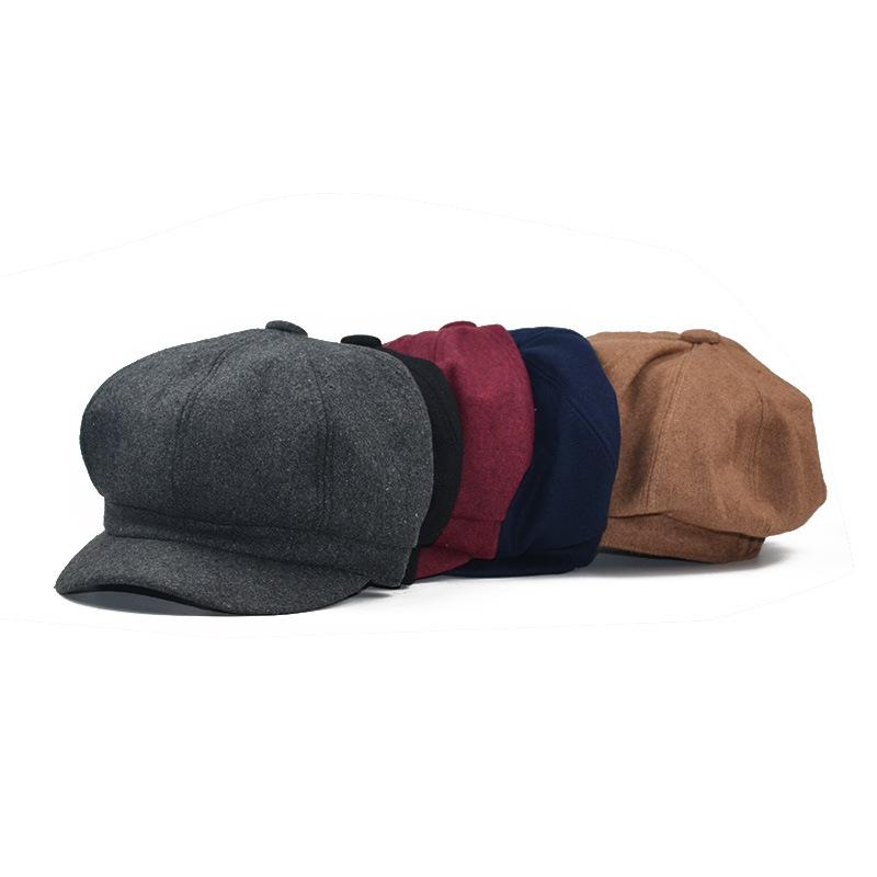 

Beanie/Skull Caps Octagonal Cap Autumn And Winter British Style Beret Vintage Woolen Painter Hat Solid Color Fashion Lady Designer Bonnets, Green