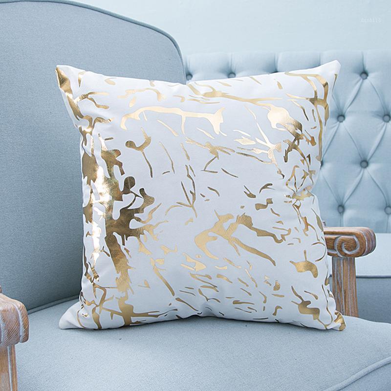 

EHOMEBUY New Cushion Cover Geometric Lines Golden Decorative Cushions For Sofa Stamping Cushion Covers Super Soft Pillowcase1, As shown