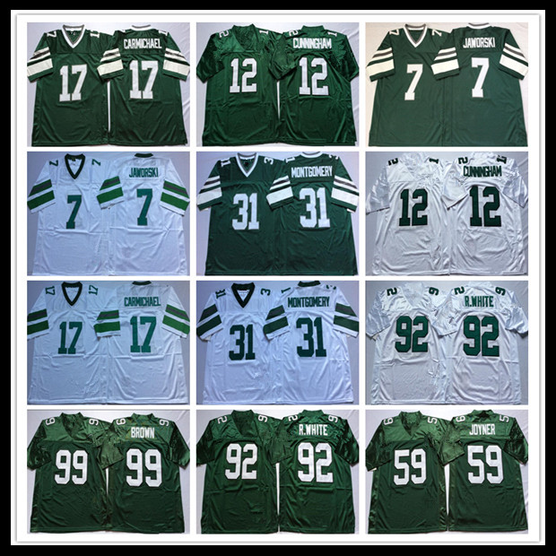 

Ncaa Men Vintage Football Reggie White Randall CUNNINGHAM Ron JAWORSKI Harold Carmichael Jerome Borwn JOYNER Retro Jersey Green White, As pic