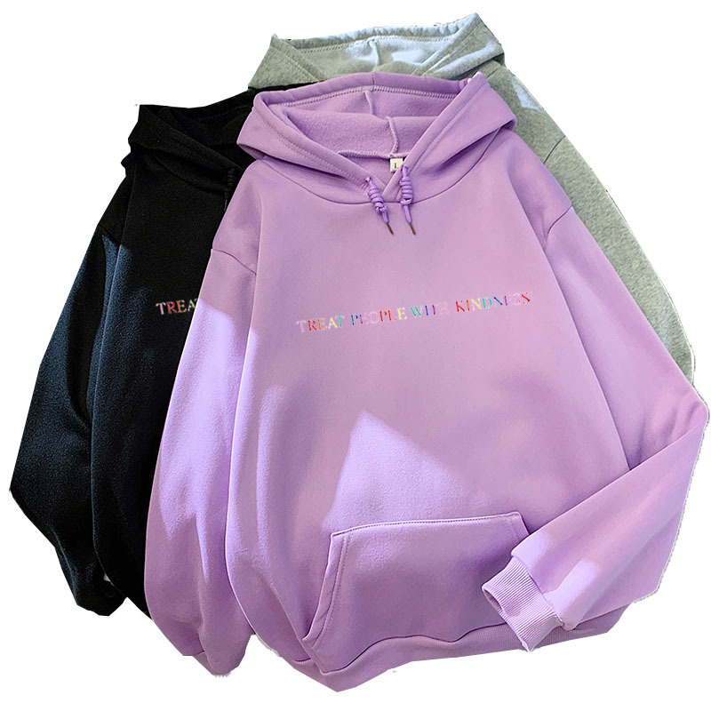 

Winter Hooded Sweatshirt Casual Harry Styles Treat People With Kindness Fashion Women Vintage Casual Punk Letter Hip Hop S-2XL Y1116, Black