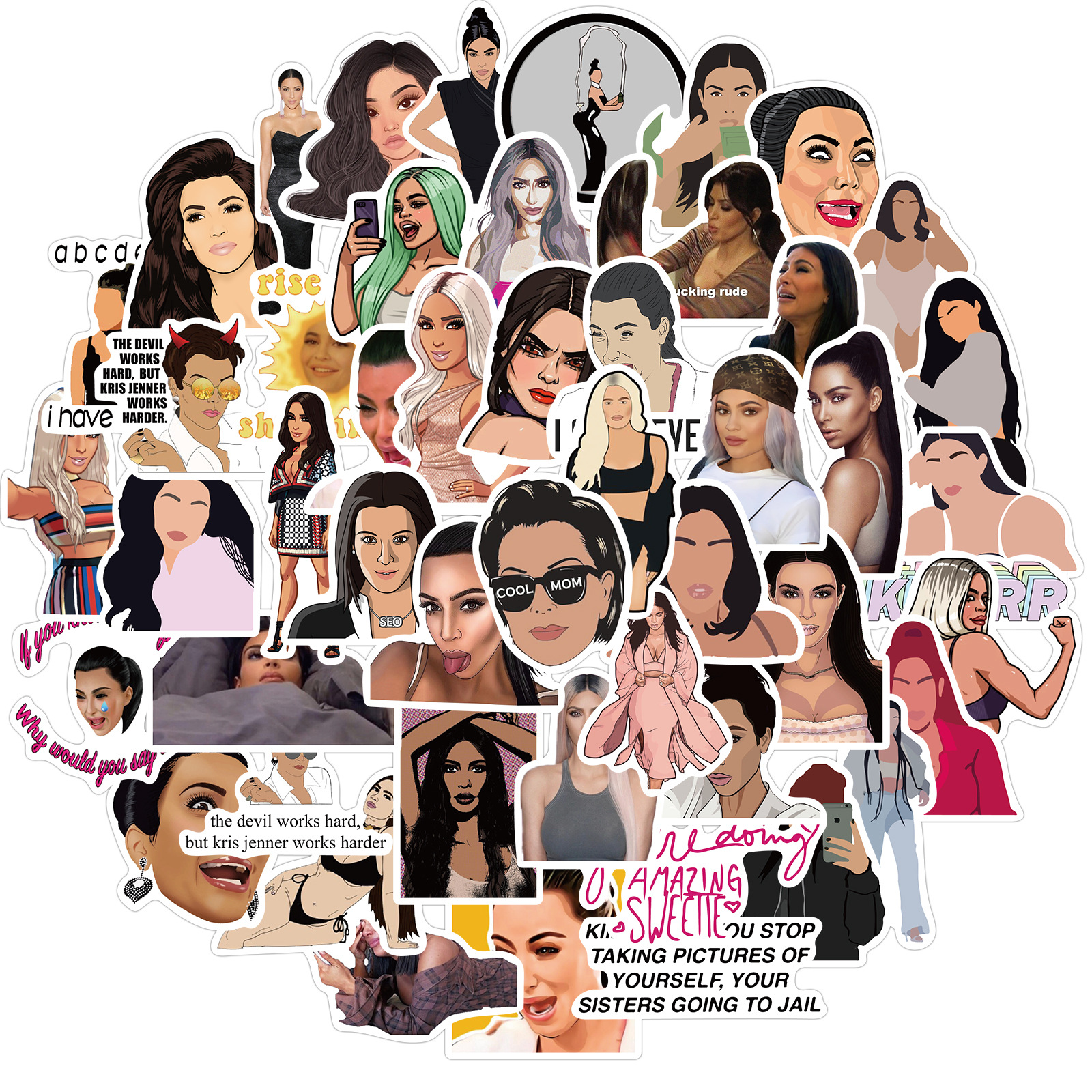 

50 PCS Car Stickers Kim Kardashian personality For Skateboard Laptop Helmet Pad Bicycle Bike Motorcycle PS4 Notebook Guitar PVC Fridge Decal, Multi colors