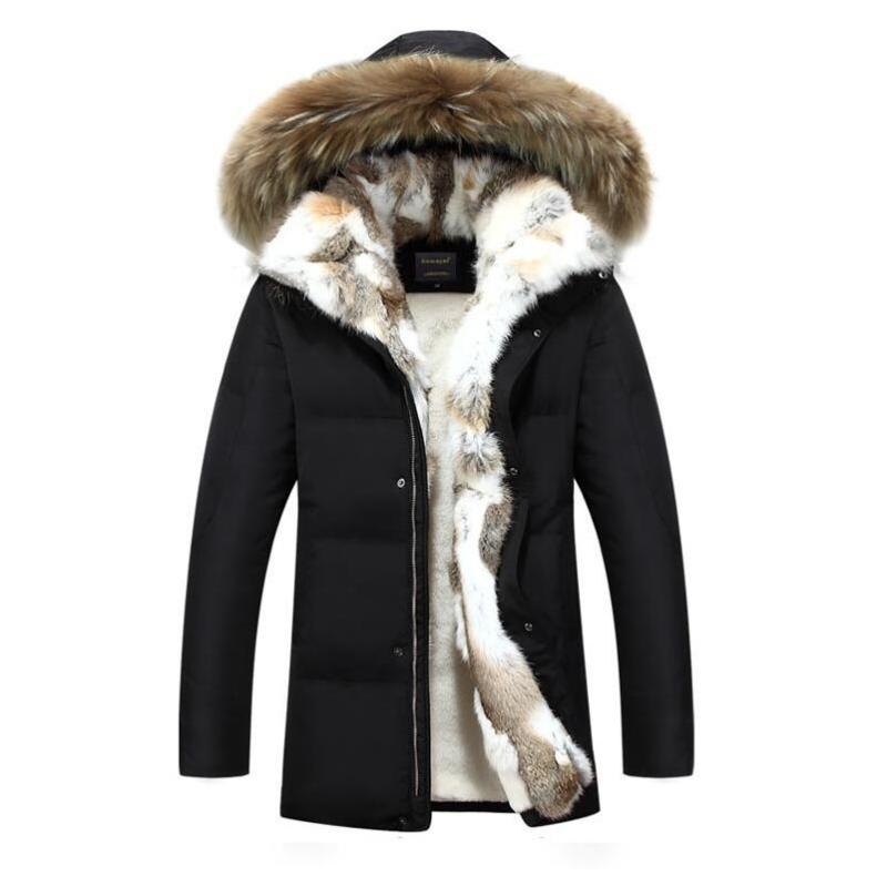 

Men's Jackets 2021 Winter Duck Jacket Men Coat Parkas Male Thickened Warm Fur Collar Raccoon Hooded, Yellow