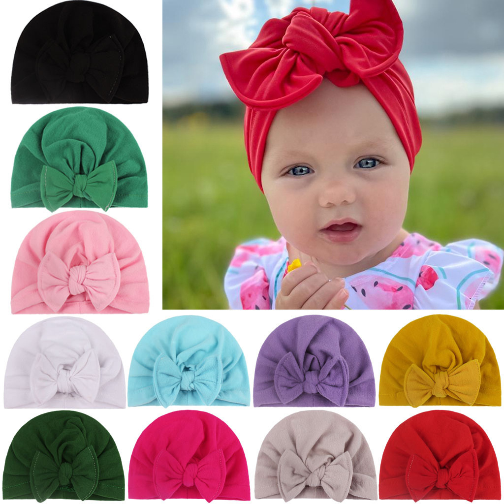 

Newborn Baby Toddler Hospital Cap Infant Comfy Bowknot Soft Cotton Beanie Hat Kids Accessories Winter Baby Hats Caps Knit hats, Multi-color