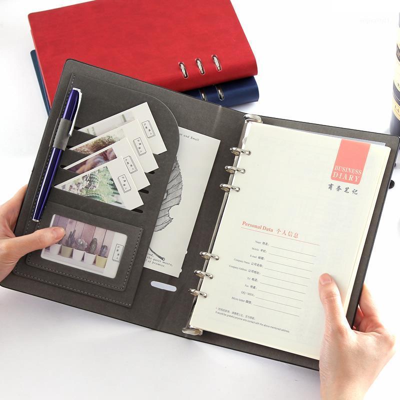 

multifunctional spiral PU leather notebook with card pockets a5 ring binder journal diary grey/black executive business gift1