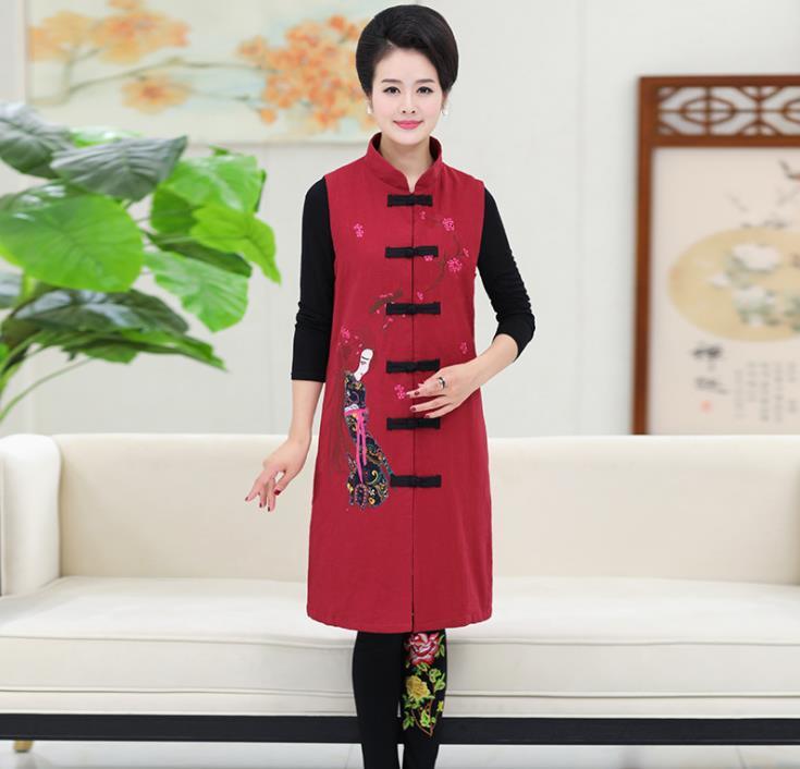 

New Autumn Ethnic Style Women Big Embroidered Black Waistcoat Jd4q, Burgundy