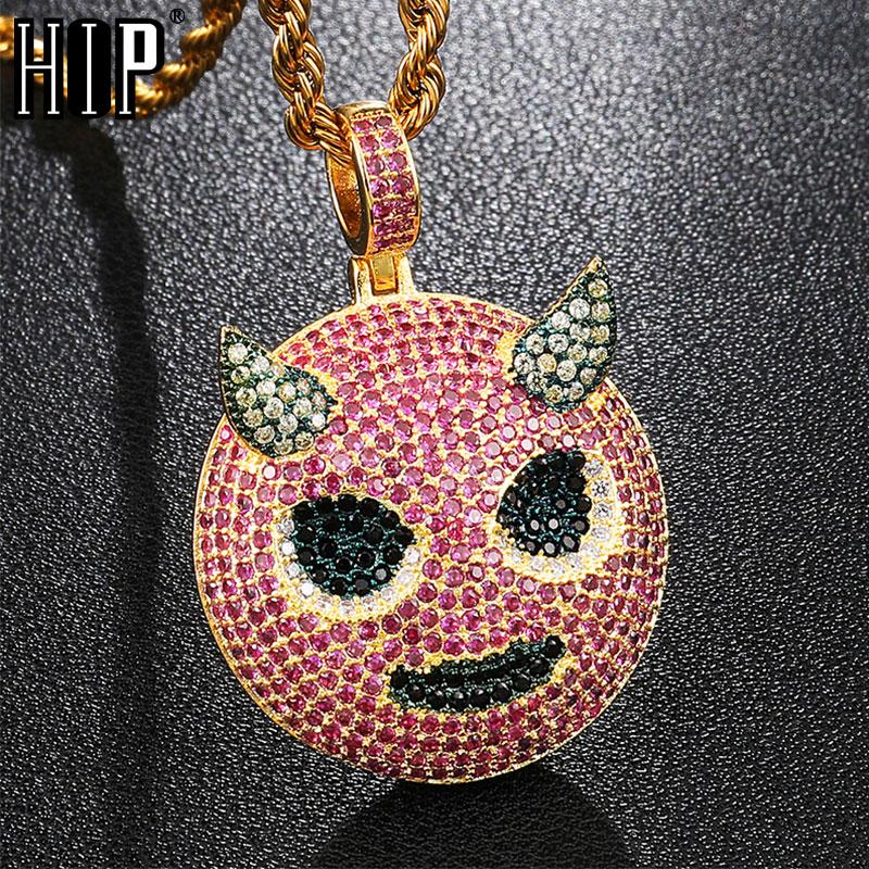 

Pendant Necklaces Hip Hop Bling Iced Out Cubic Zircon Ghost Copper Gold Color & Necklace For Men Women Jewelry