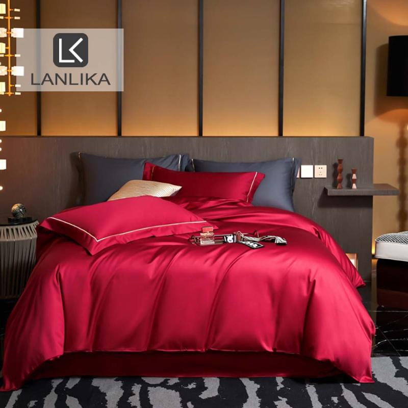 

Lanlika Luxury Red Bedding Set 100 Count 6A Exquisite Pure Cotton Duvet Cover Fitted Sheet Elastic Double Adult Home Textiles, 12