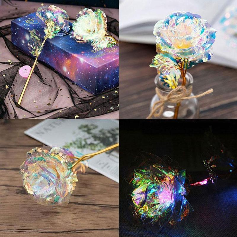 

LED Light Flower Valentine day gift box Gold foil Rose Colorful Artificial box Luminous Unique gift Rose For Girls Gifts I7J4