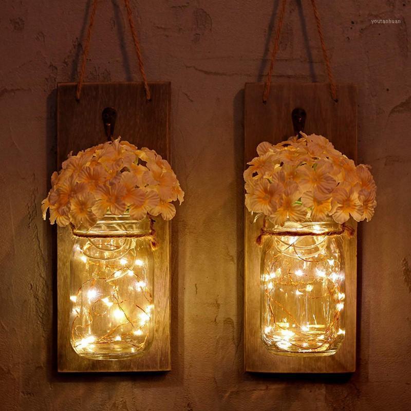 

Fake Flower Wall Decor Wall LED String Light Rustic Lamp Bottle Home Decoration Mason Jar Fairy Garland String Lights1