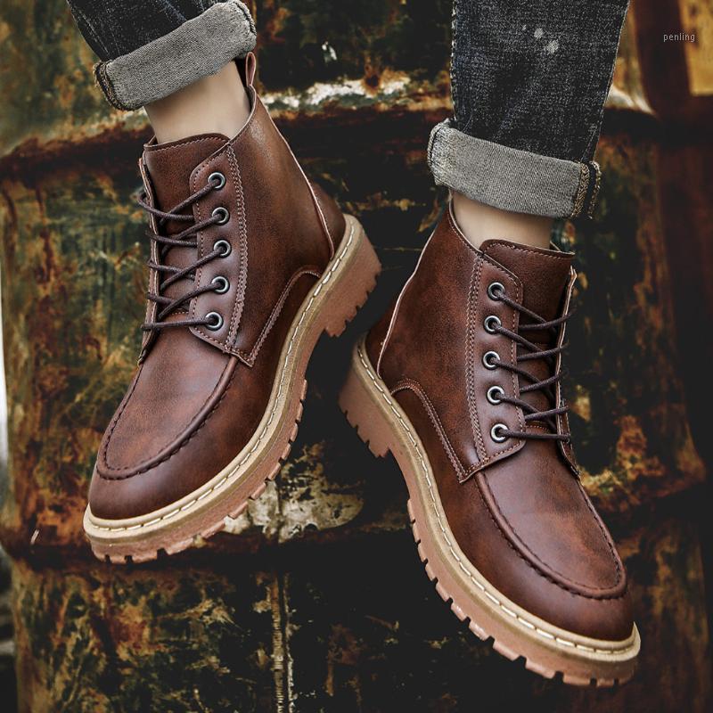 

Men Shoes Winter Boots Men Retro Tooling Booties Casual Cool Handsome Leather Motorcycle Boots Male Lace-up Casual Work Shoes1, Black