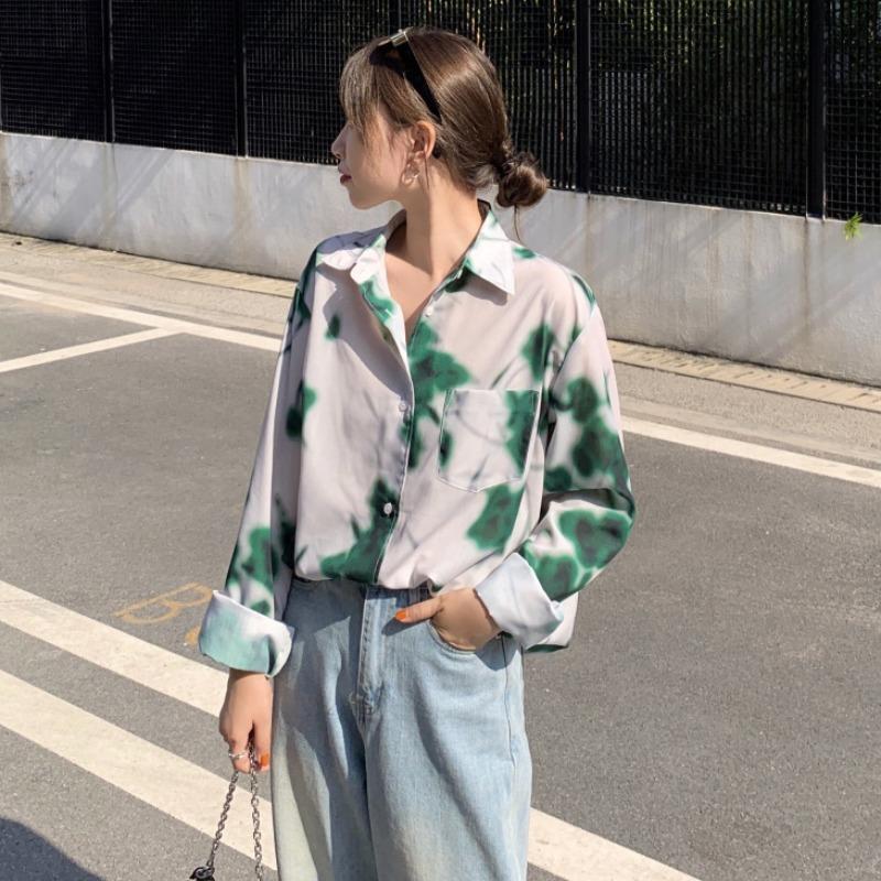 

Korean Clothes Fashion Brand Loose Women's Clothing Chic Blouses Streetwear Shirts Vintage Style Autumn Ladies Tops New Ins, Green