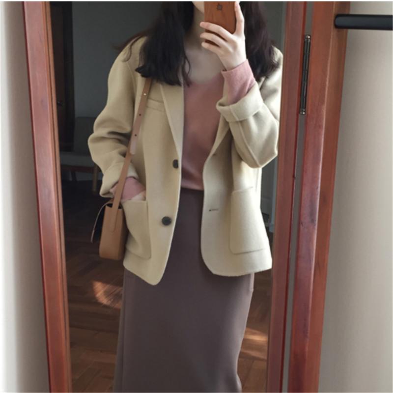 

New Suits Female Vintage Autumn Office Ladies Notched Collar Plaid Women Blazer Breasted Jacket Casual Pockets Womens Suits Coat, The picture color