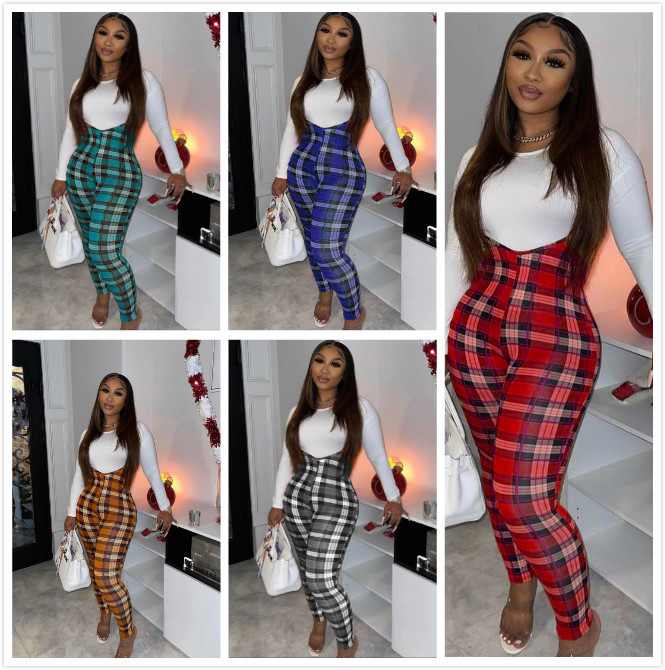 

Women Tracksuits Plaid Two Pieces Set Designer 2020 Slim Sexy T-shirt Jumpsuit Ladies New Fashion Outfits Sportwear 2215, Gray