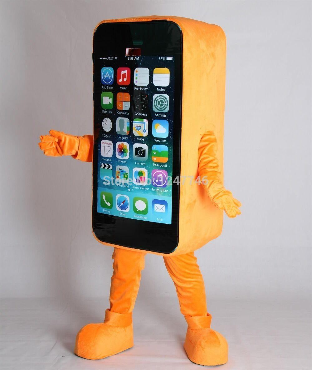 Mascot Costumes Orange Mobile Cell Phone Mascot Costume Halloween Suit Party Game Dress Outfit Advertising Carnival Xmas Easter Festival-image-748267712