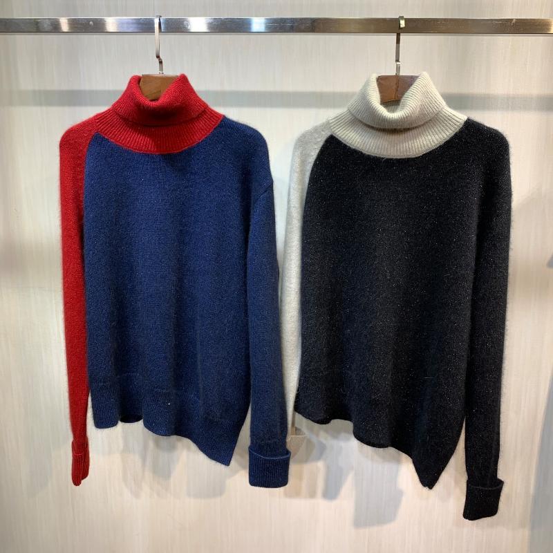 

2020 New Ladies Fashion Long Sleeve Sexy Casual Color Block Turtleneck Wool Cashmere Sweater 1201