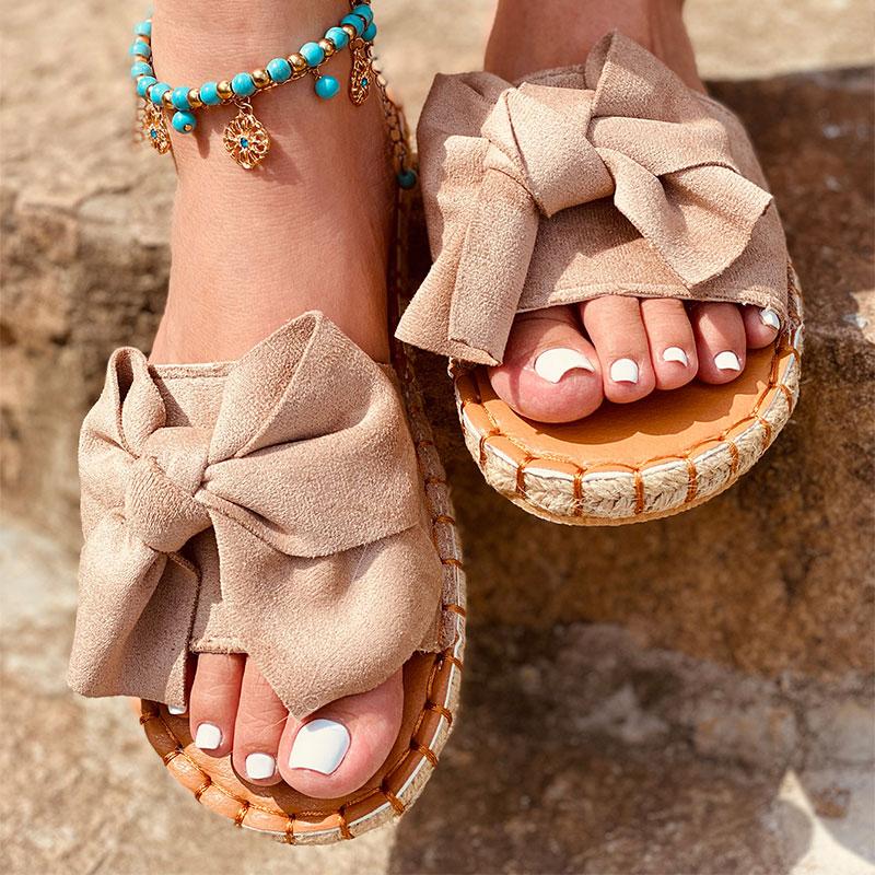 

2021 Women Slippers Summer Sandals Bowknot Casual Beach Shoes Ladies Fashion Shoe Female Flats Flip Flops New Slides Footwear, Pink