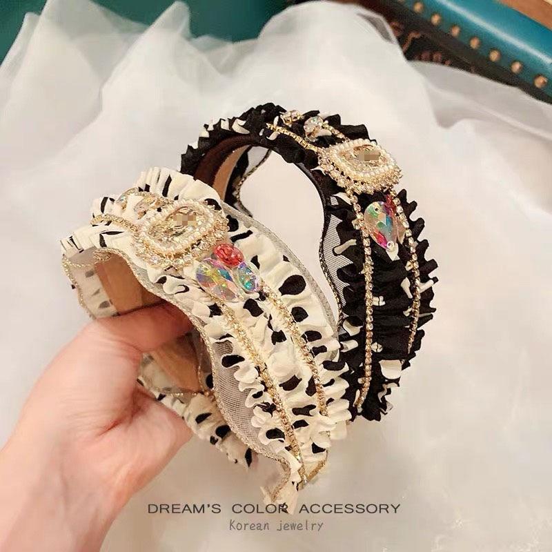 

New Korean Style Light Luxury Bit Set Hoop Small Fresh Pleated Dot Mesh Wide Hairpin Sweet Girl Headband Accesorios Woman