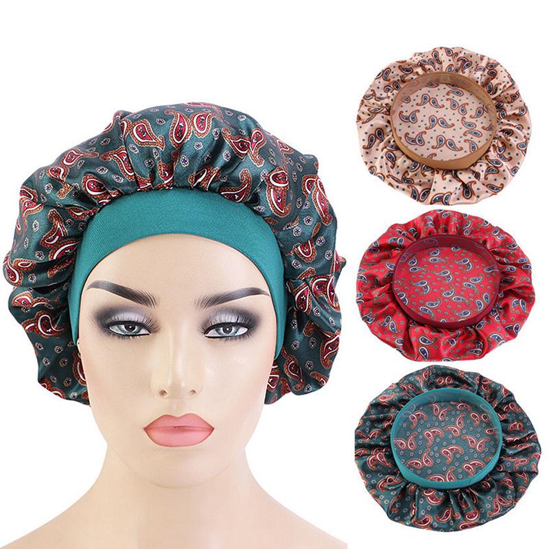 

Hair Satin Bonnet For Sleeping Shower Cap Silk Bonnet Head Cover Wide Elastic Band Women Night Sleep Caps New