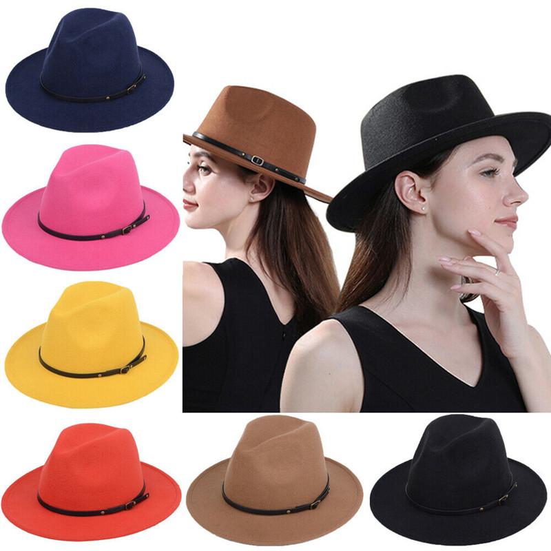 

Fashion Men Women Autumn Winter Vintage Wide Brim Fedora Hat Panama Cap British Retro Woollen Headwear 6 Colors