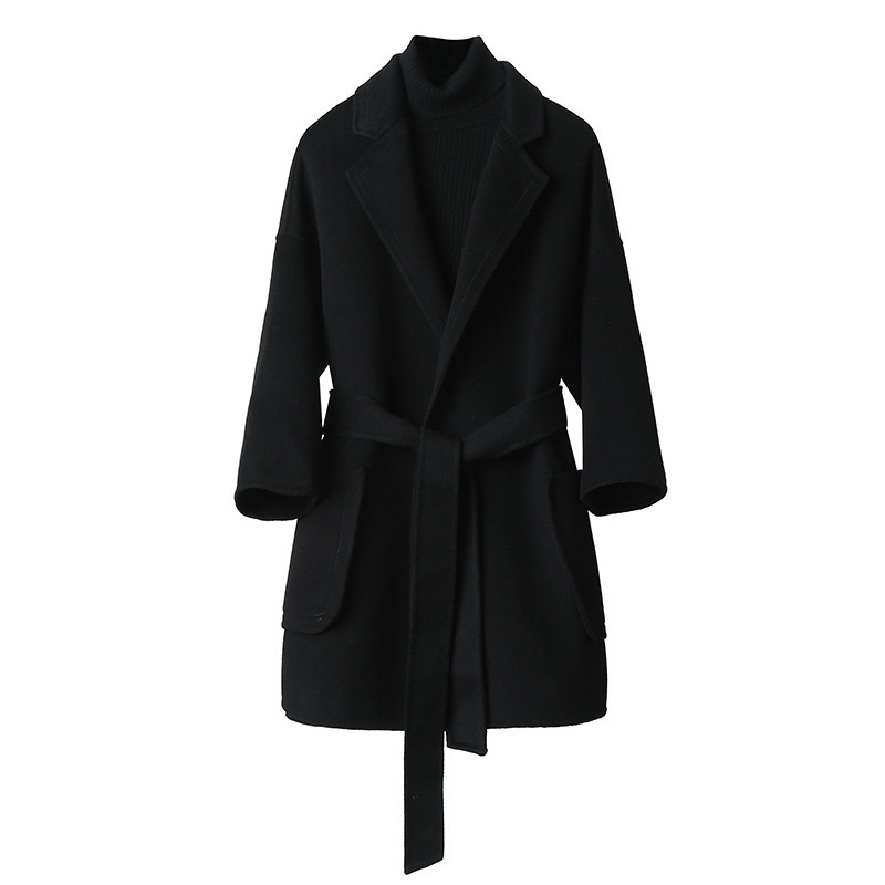 

Outono e inverno nova verso coreana do popular pouco solto cintura casaco de  meninas seo longa, Black