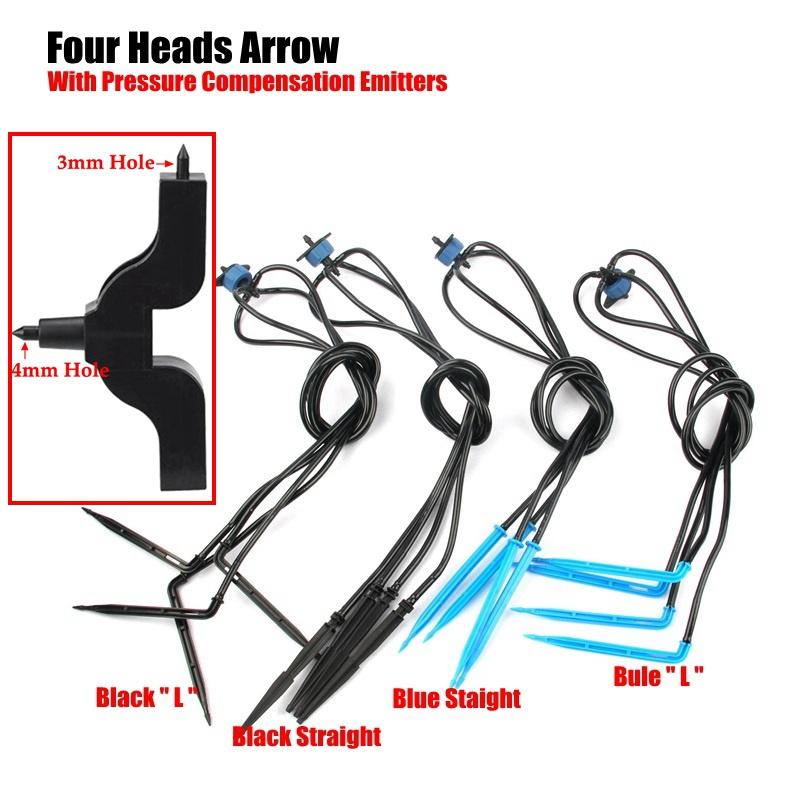 

25Sets 4-Heads Drip Irrigation Emitter Kits Micro Irrigation System Drip Arrow Dripper Sprinklers With Compensation Emitters, Black straight