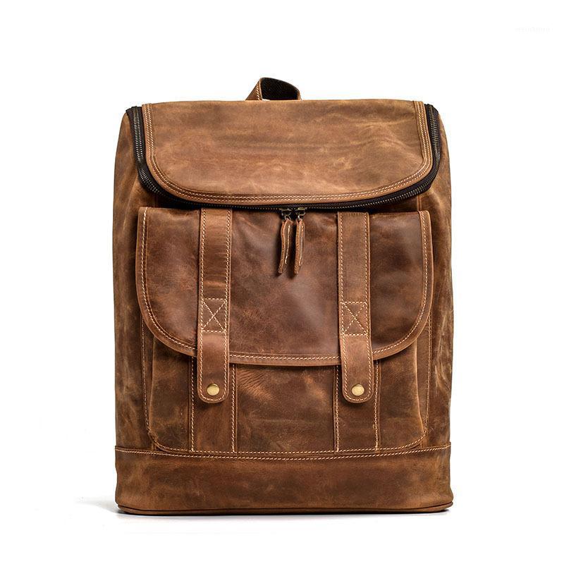 

2020 Men Leather Backpack Male Trave Bags Large Capacity Computer Bags For Men1, Retro brown