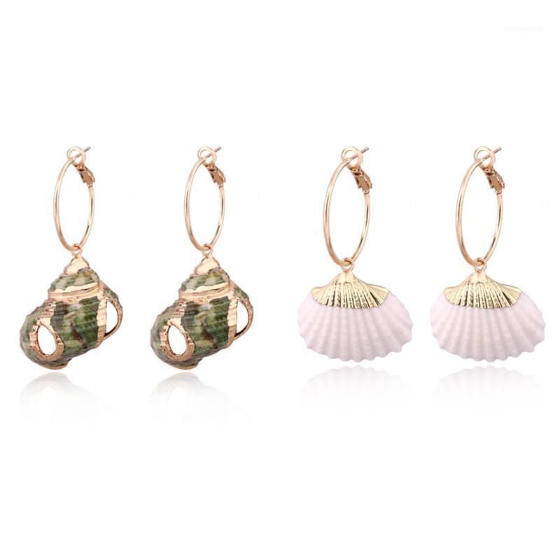 

1Pair Unique Hyperbolic Irregular Sea Shell Hoop Earrings For Women Bohemian Green Hollow Big Conch Circle Earrings Jewelry E3041