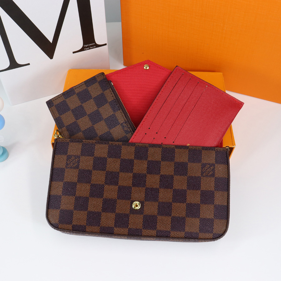 

3-piece set Women Messenger Leather handbag Evening Bag Original box high quality flower checkers date code serial number embossed 03, Dust bag