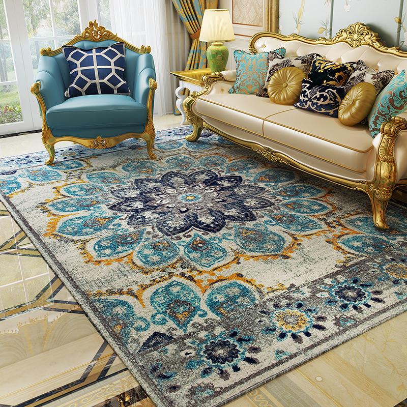 

Luxury American Country European Neo-Classical Retro Persian Carpet Blue Carpets Living Room Bedroom Area Rug Bedside Floor Mat, M011