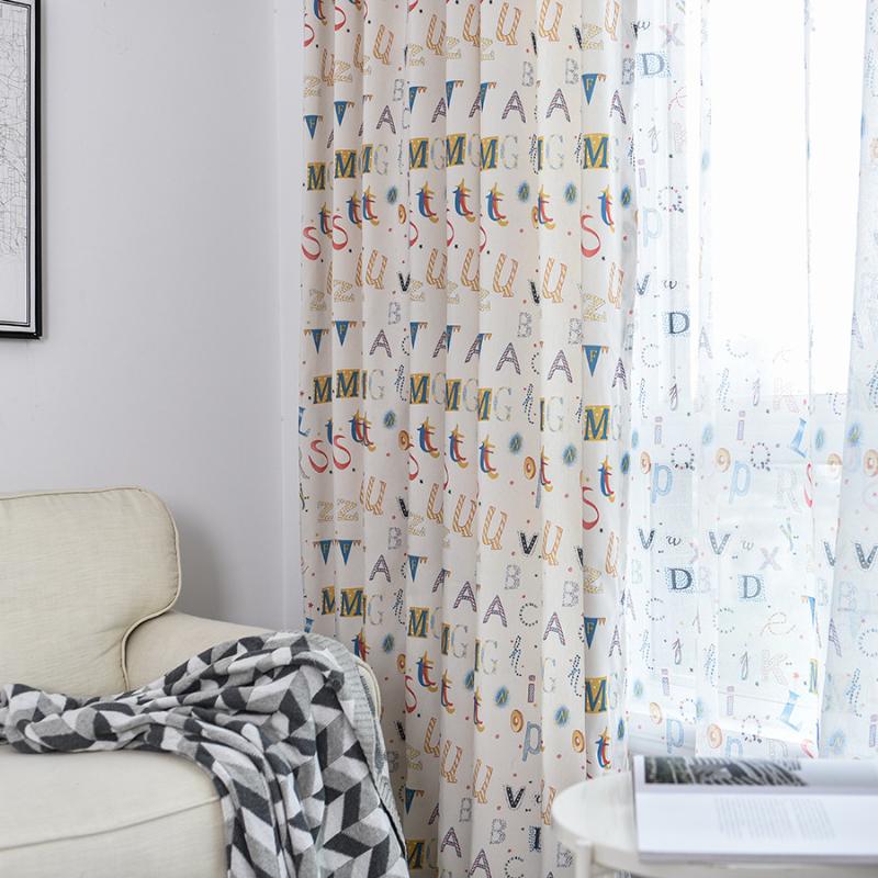 

Modern Minimalist Cute Curtains for Kids Cartoon Alphabet Print Baby Children Curtains for Living Dining Room Boys Girls Bedroom, Tulle