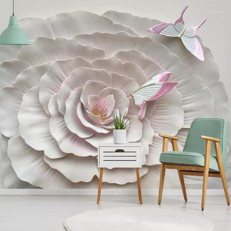 

3D Wallpaper Modern Simple Embossed Flowers Photo Wall Murals Living Room Bedroom Background Wall Painting Papel De Parede Sala1, As pic