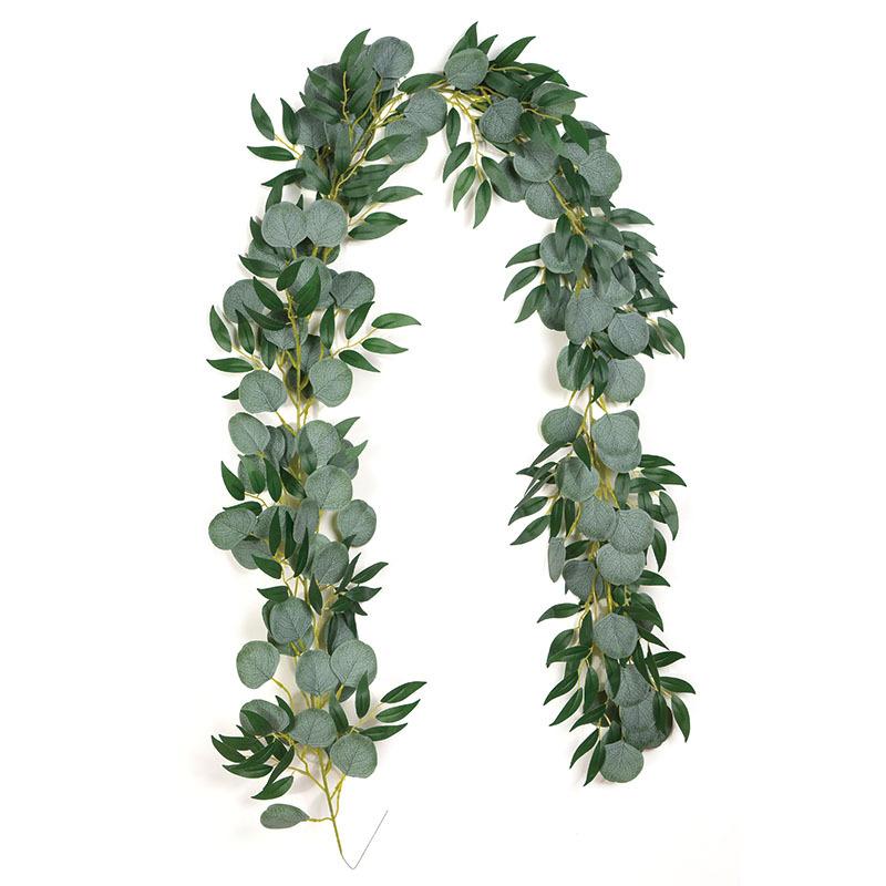 

2m Fabric Leaf Eucalyptus Willow Rattan Strip Garland for Wedding Artificial Green Vegetation Vine Living Room Home Decor, 13