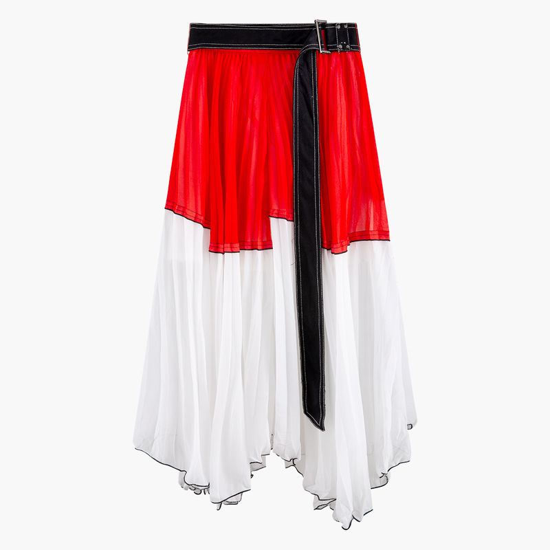 

2020 of New Line Color Contrast Long Plied a High Waist Swing Female Belt P944 Bust Skirt Cultivate 7gif, See chart