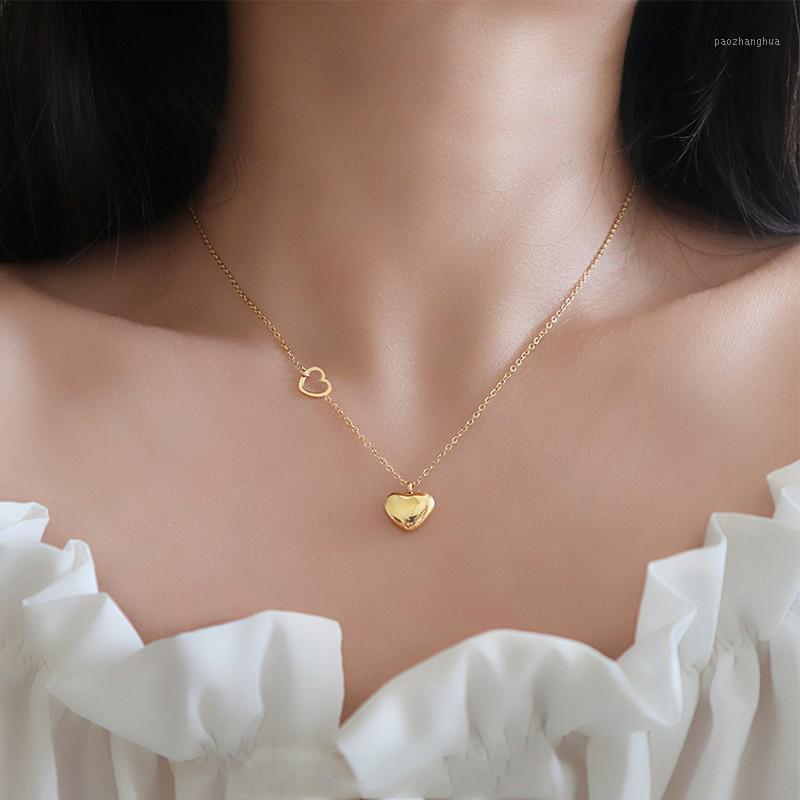

Chains Japanese And Korean 925 Sterling Silver Simple Short Clavicle Chain Golden Heart Pendant Necklace Woman Party Birthday Jewelry