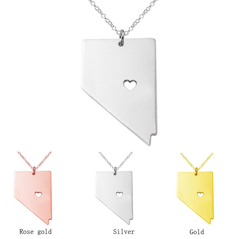 

State Necklace Nevada State Charm Necklace with a Heart many colors