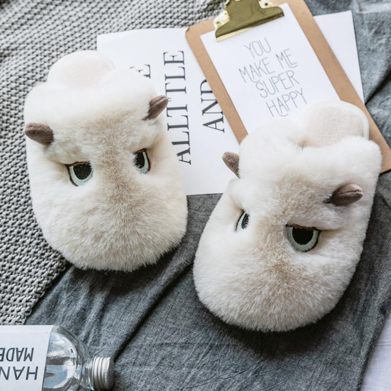 

2020Women Winter Plush House Slippers Fur Slippers Animal Non-slip Indoor Cute Cartoon Women Shoes Warm Soft, Coffee