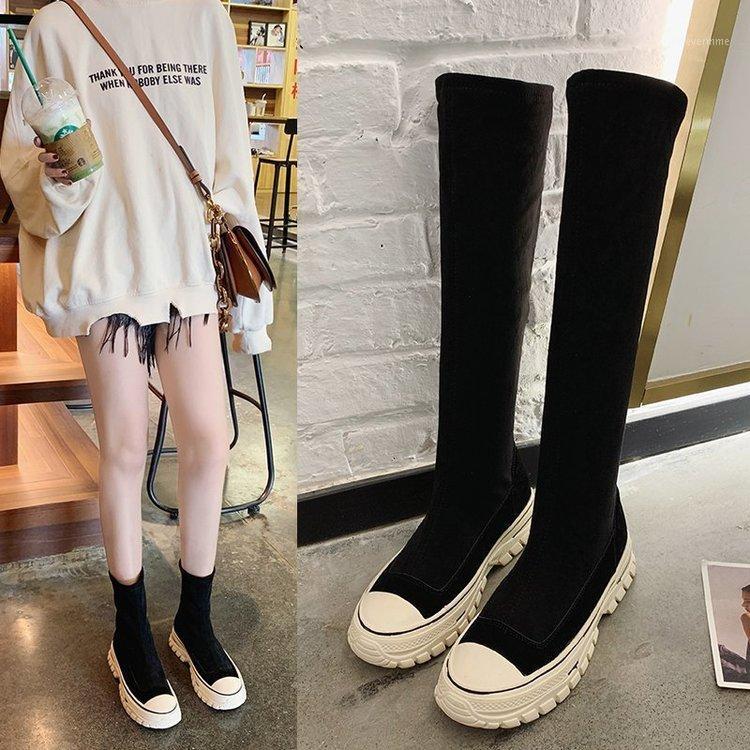 

Women Boots 2020 Autumn Stretch Boots Short Sneakers Long Thick Platform Slip-on Women's Botas Mujer1, Middle tube1