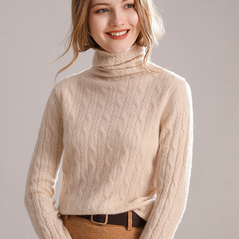 

2021 High quality for Sensible Skin 100% Pure Cashmere Knitted Pullovers Upper Class Women Sweaters Ladies Turtleneck Long Solid Colour 13E2, Light green