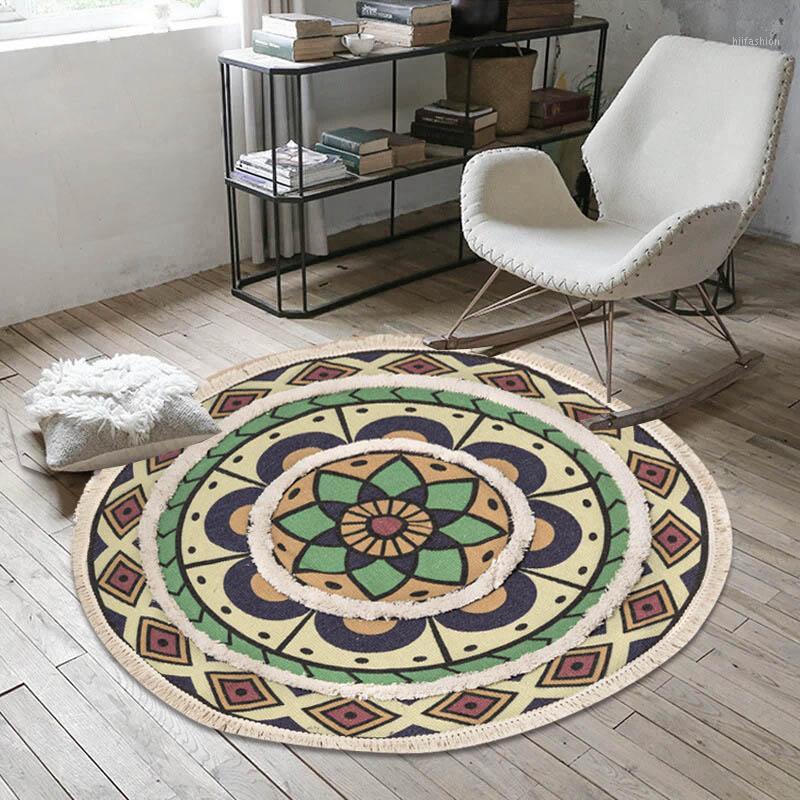 

Tufted Round Carpet for Living Room Macrame Bedroom Rugs Classic Cotton Linen Macrame Rug Prayer Floor Mats Hand Woven Carpets1, 1 no tufted
