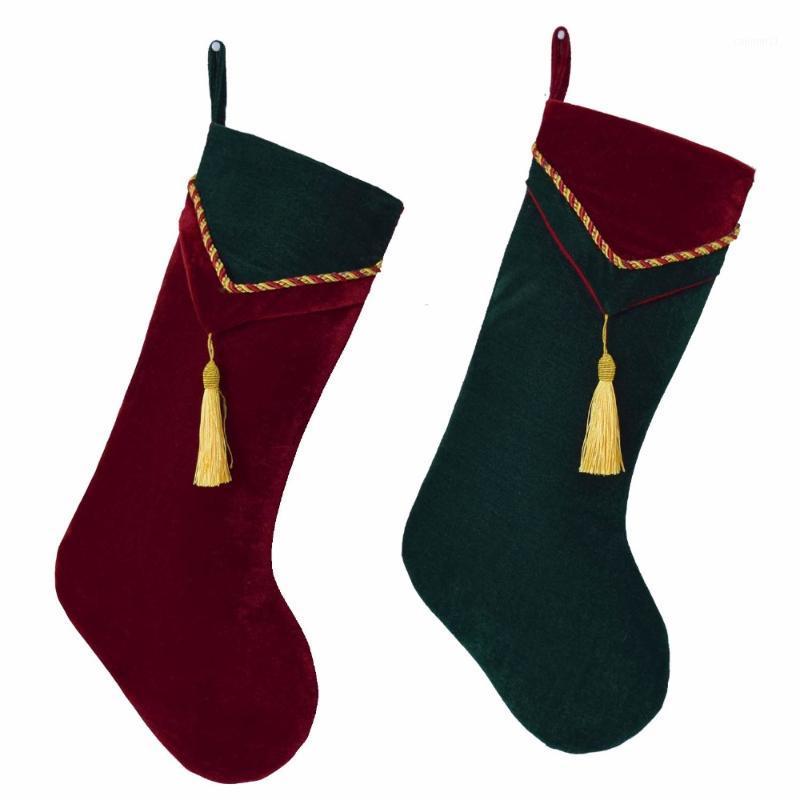 

New arrvial Set of 2 pcs Red & Green Velvet Stocking with tassel decoration Socks Christmas stocking P80451