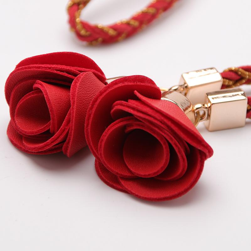 

Hot sale Women Waist chain 165cm rose Flower Ladies Waistband fashion decorative dress woven belt Belts multi-color optional, Black;brown