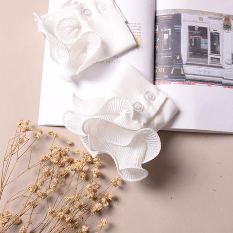 

Ladies Decorated Horn Cuffs Fake Sleeves Double Layer Pleated Ruffles Warmers X7JB