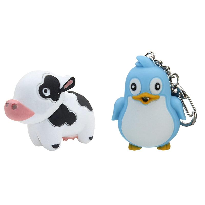 

2Pcs Cute Cow Keyring Led Torch with Sound Keychain Christmas Xmas Party Favors Bag Fillers Gifts Fun Toys for Kids - Adult Whit
