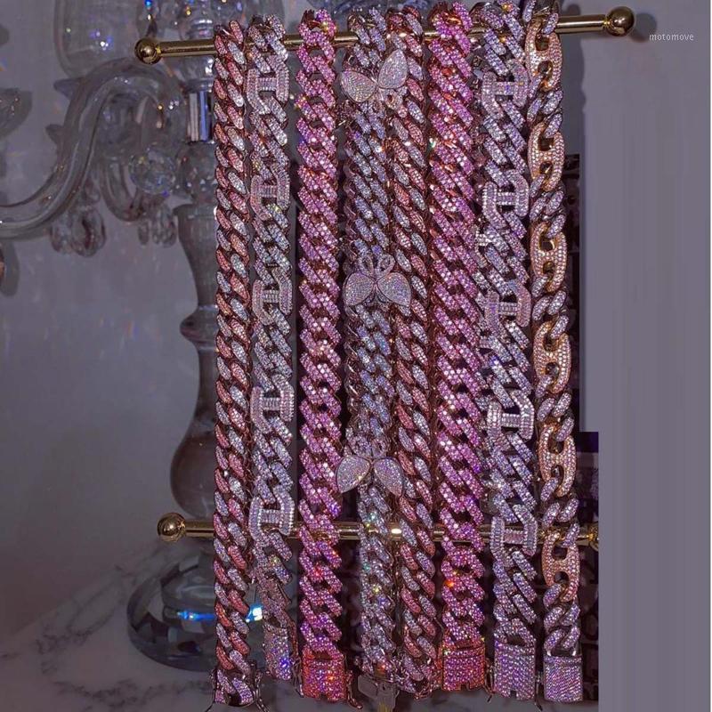 

2021 Iced Out 5 colors Big Heavy 15mm Width Micro Pave CZ Hip Hop Bling Pinky Women Chain Necklace 16" 18'' Pink Cuban Choker1