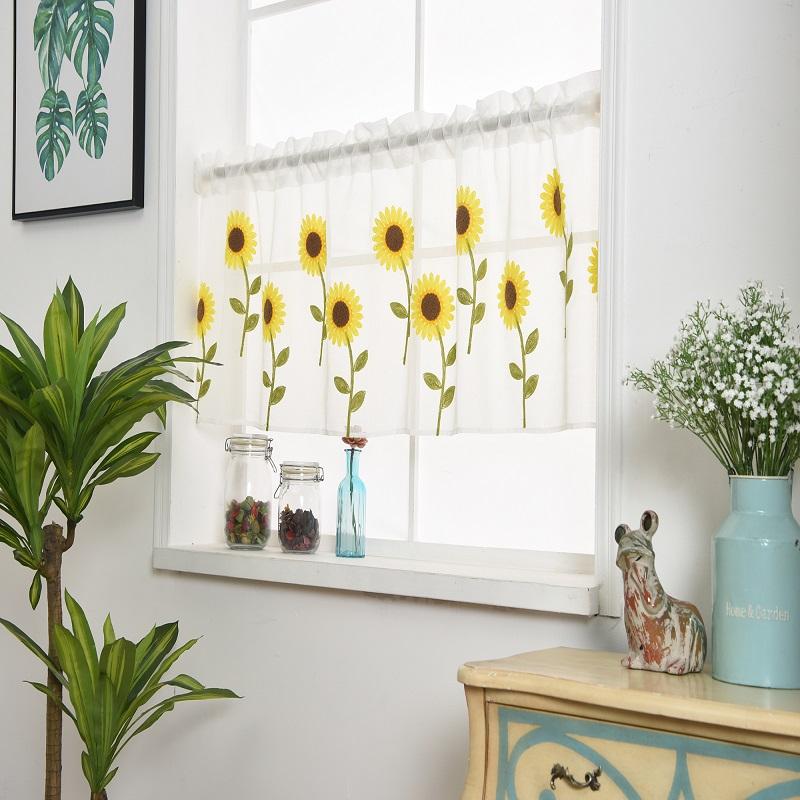 

Half Curtains Tulle Balcony Kitchen Window Curtain Bedroom Living Room 100% Polyester Roman Blinds Embroidered Kitchen Curtain, As pic