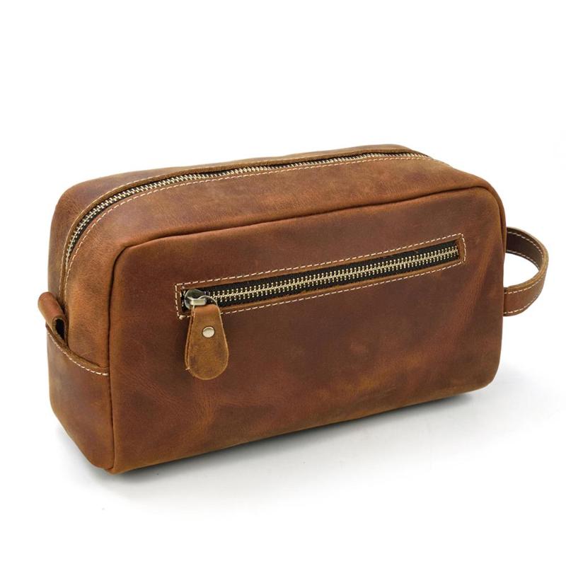 

YUPINXUAN Europe Fashion Mens Genuine Leather Cosmetic Bag Vintage Toiletry Bag, Photo color