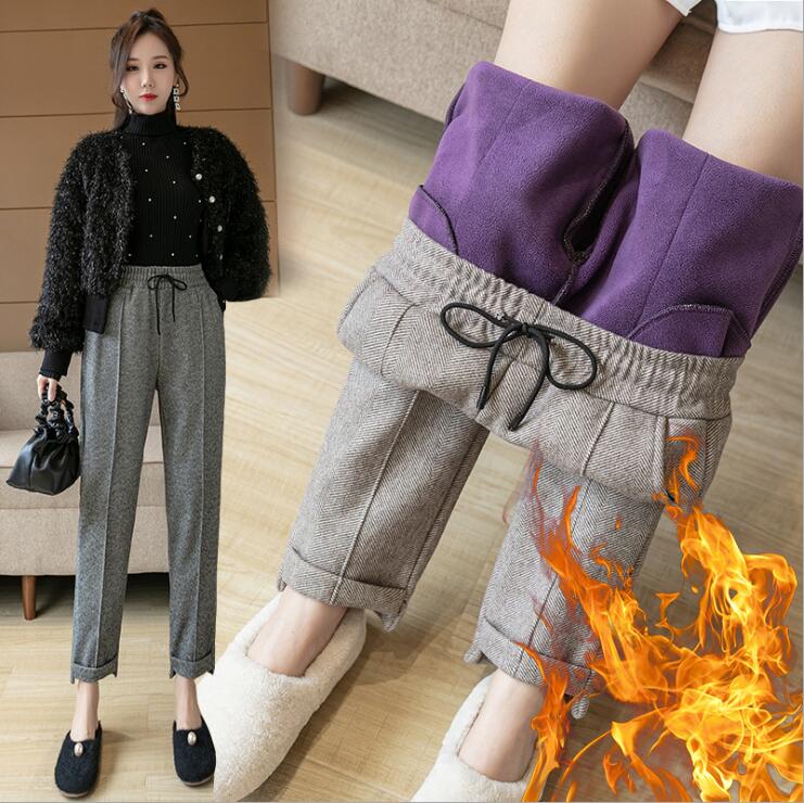 2021 Winter Thicken Women Pencil Pants Wool Pants Female Autumn High Waist Loose Trousers Best Fabric sexy Casual pants plus size-image-630512660