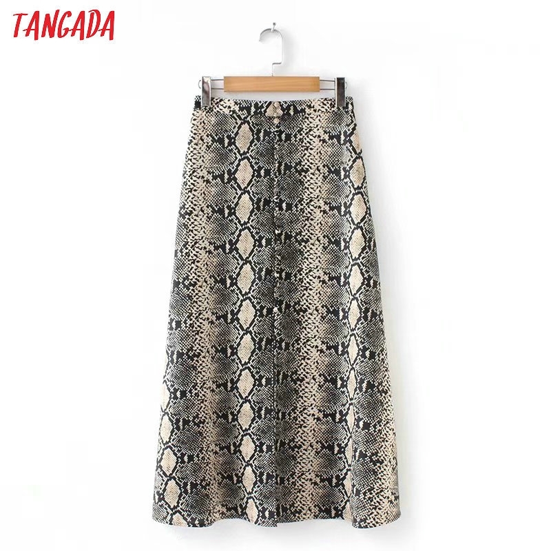 

Tangada women hem open skirt snake print side open ankle length female elegant animal pattern skirts AZ111 Y200326