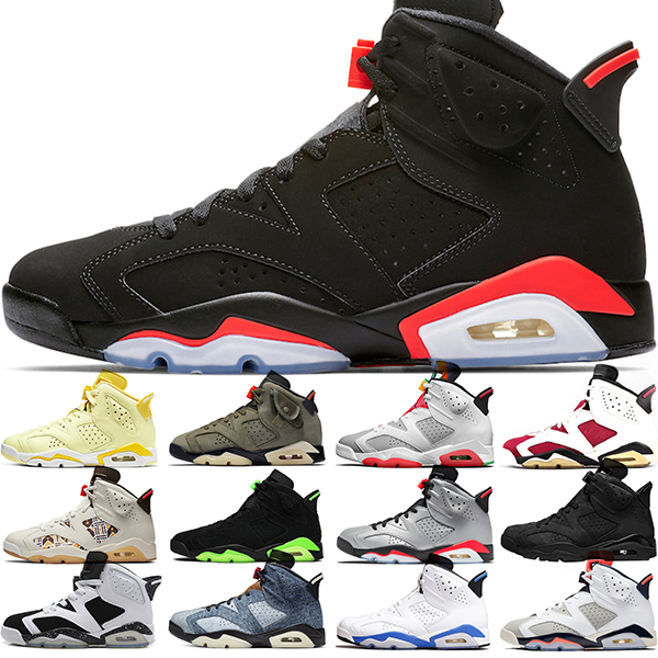 

New Arrival Jumpman Basketball Shoes 6 6s Carmine DMP Black Infrared Hare UNC Sports Blue Tinker Mens Trainers Sports Sneakers Size 40-47, 20 black cat