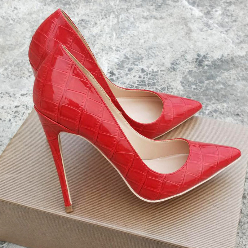 

Moda 2020 Nova frete grtis Patente vermelho couro python Poined Salto Toes Stiletto sapatos de alto da bomba ALTA- VP2D, 38